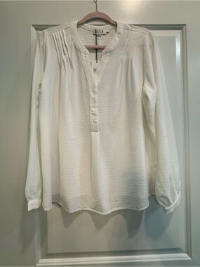 Molly Bracken Brand White Pintuck Henley Blouse
